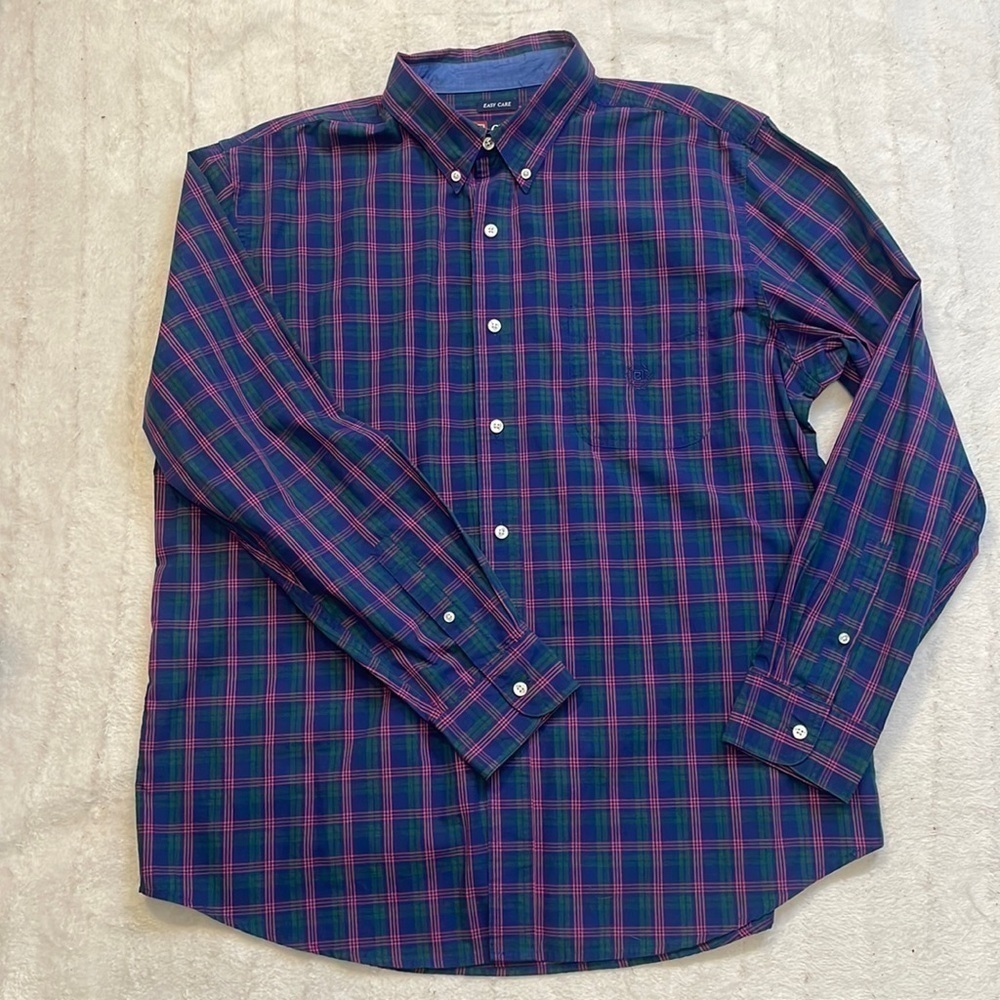 CHAPS Men Pink, Blue, green Plaid Button Down Long Sleeve Size XL